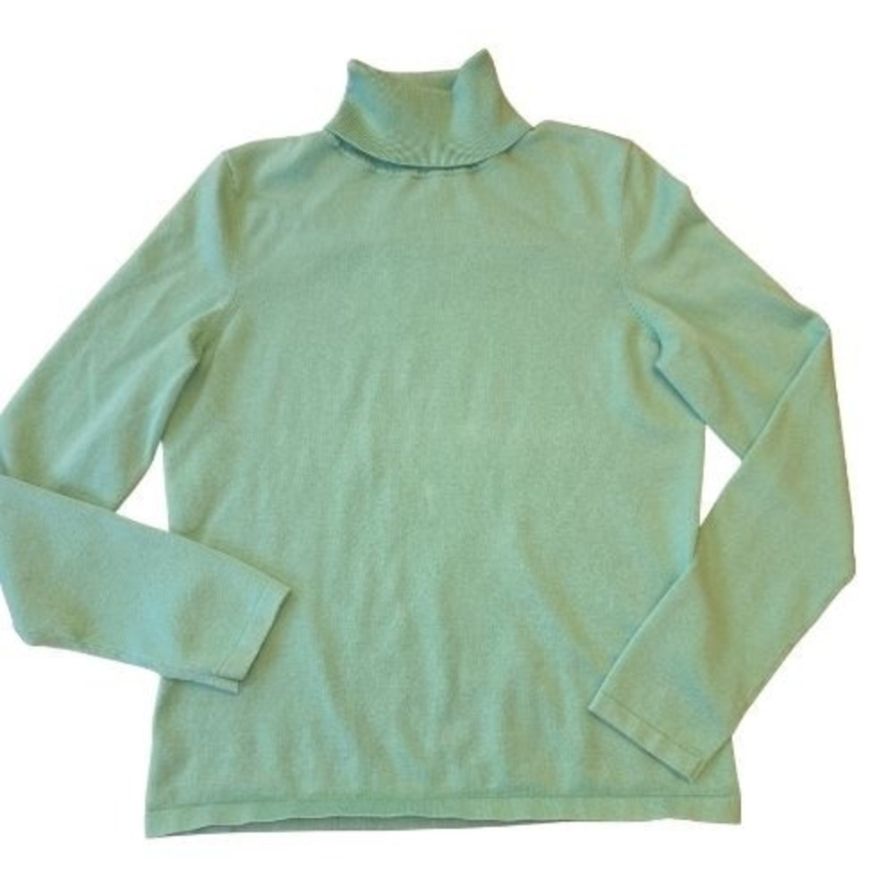 Mint Aqua Blue M Petite Turtleneck Knit Sweater Long Sleeve Roll Neck Top Office